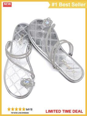 Rhinestone Flat Slide Sandals Sparkly Toe Ring Adjustable Strap